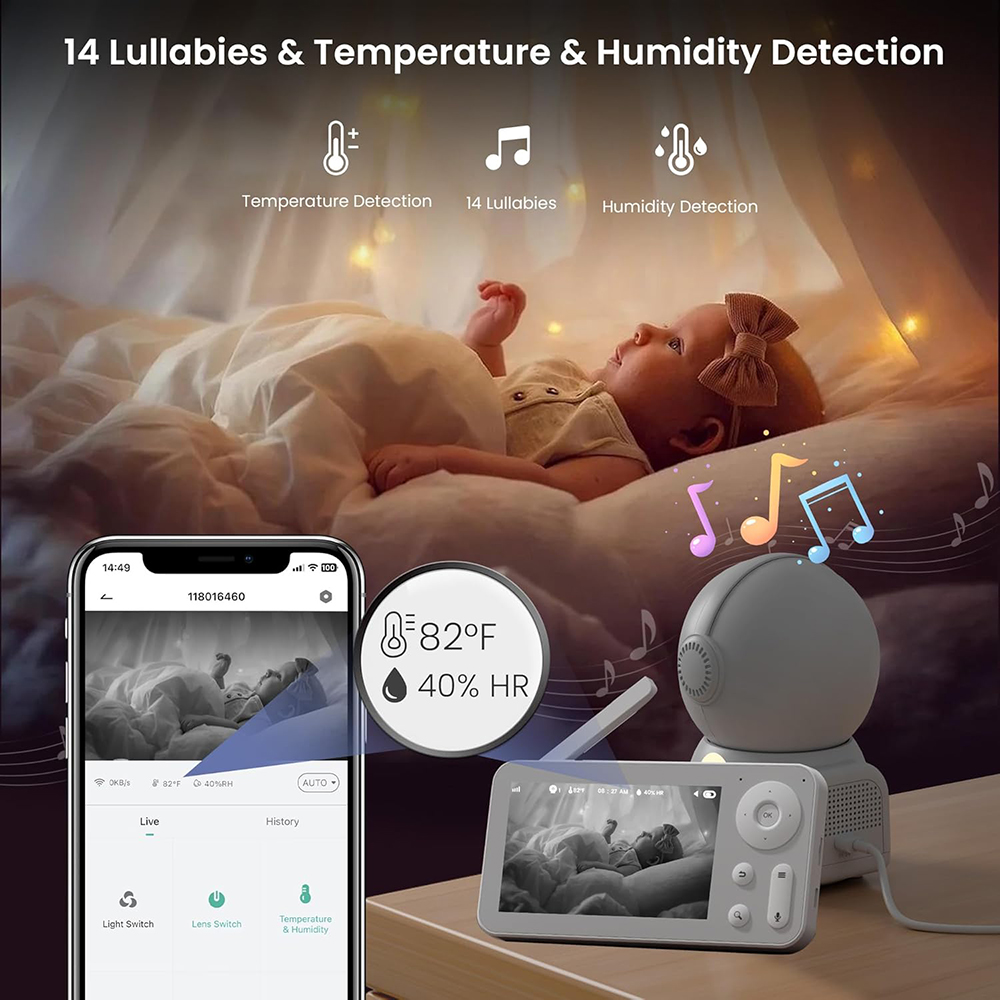 2K Baby Monitor with 2 Cameras - огляд і ціна Audio Detect Music