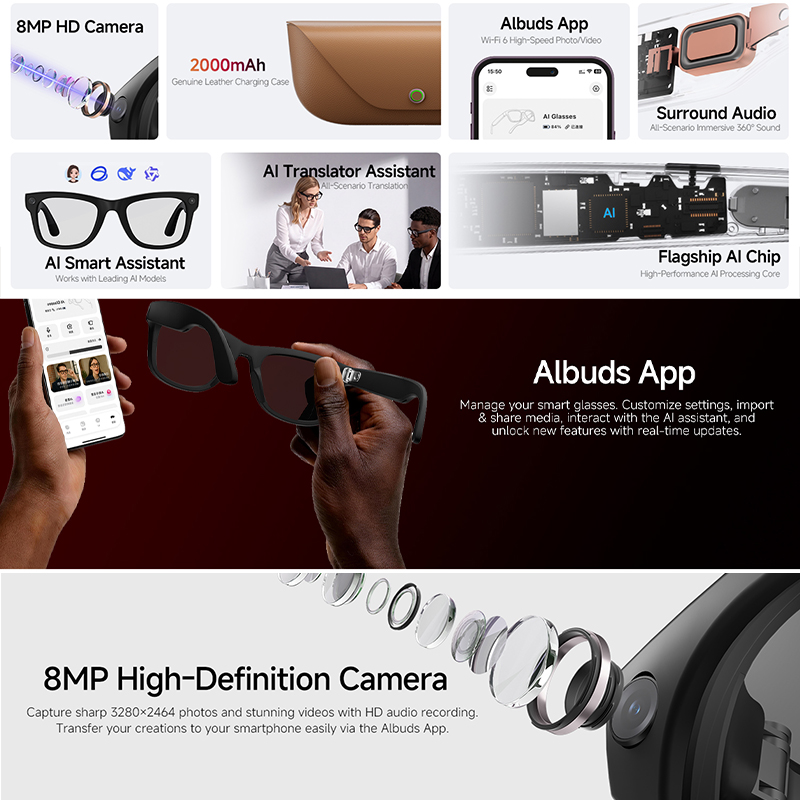 2026 New AI Smart Glasses 8MP  - огляд і ціна Audio Music Ai
