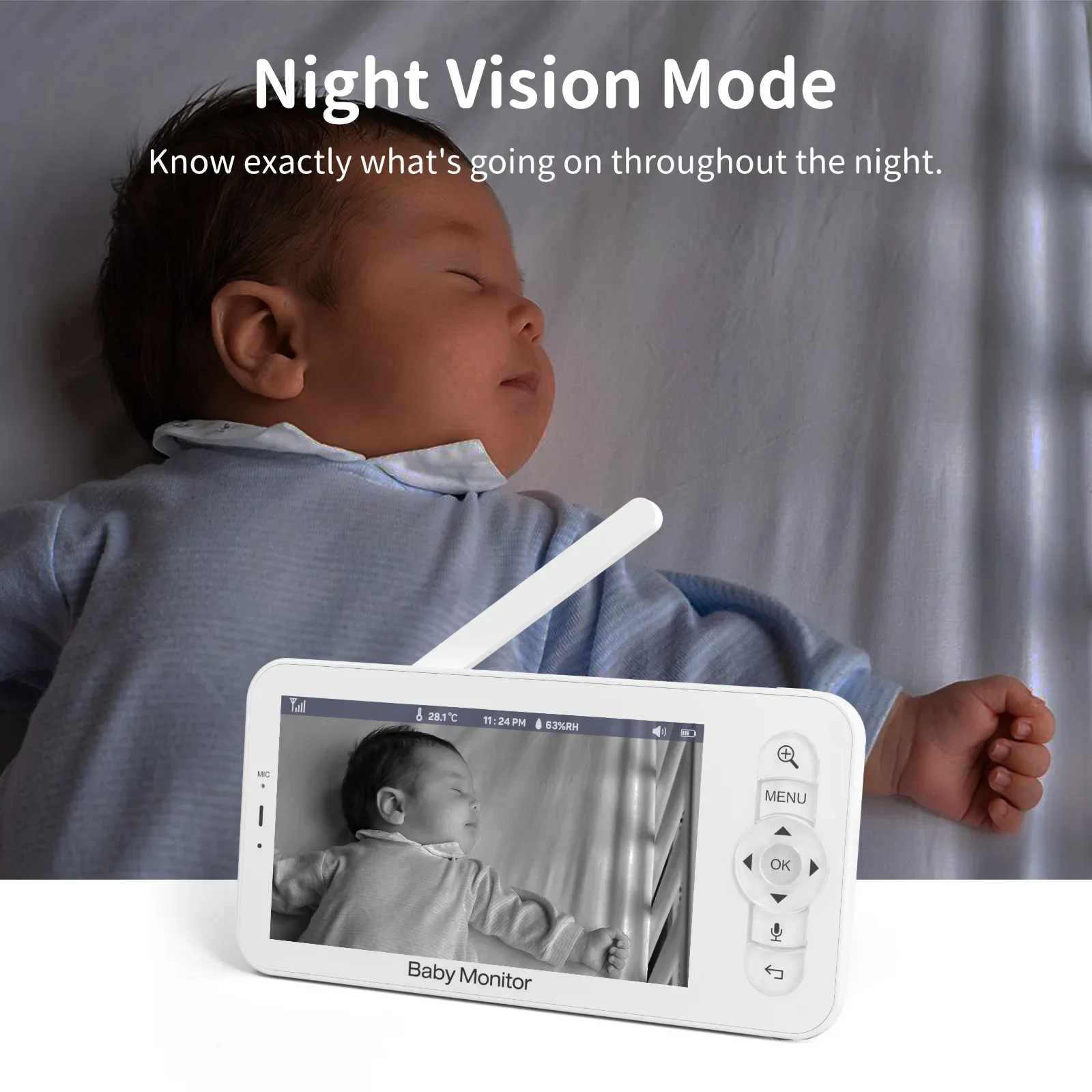 Baby Monitor HD 5 Inch LCD Two - огляд і ціна Audio Detect Music